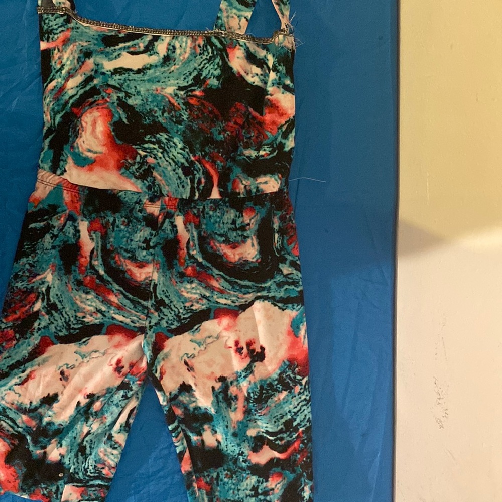 Teal and pink galaxy body suit